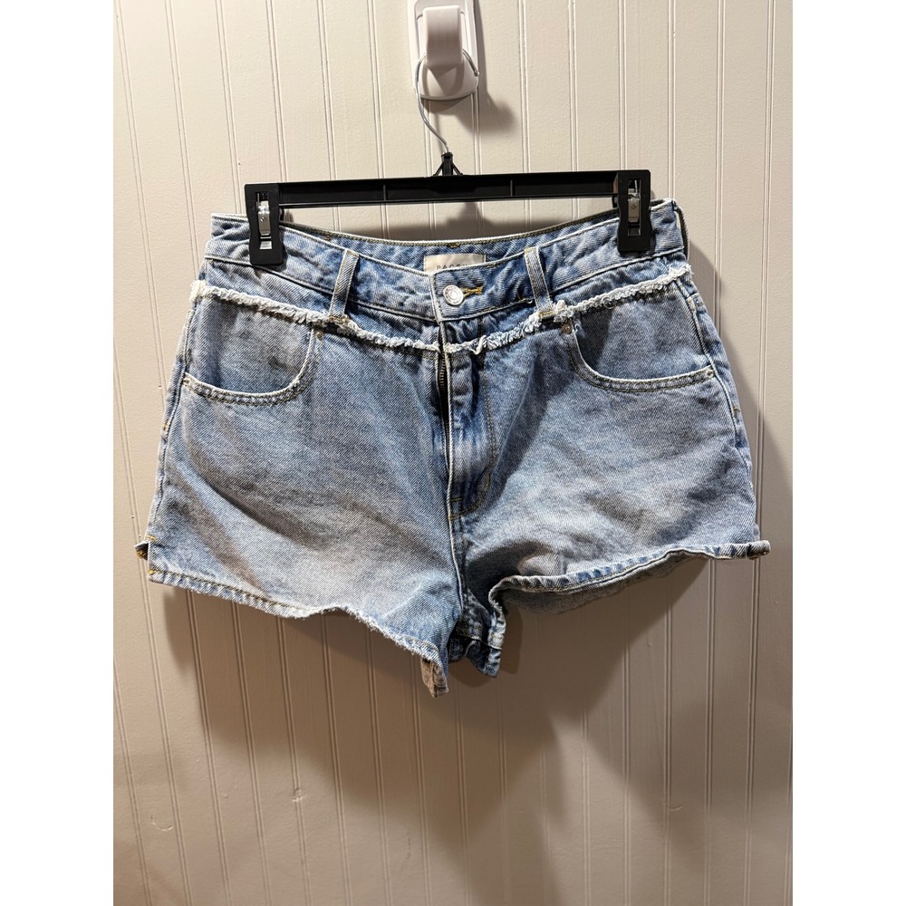 PacSun High Rise Festival Denim Shorts Light Wash Blue Raw Edge Size 28